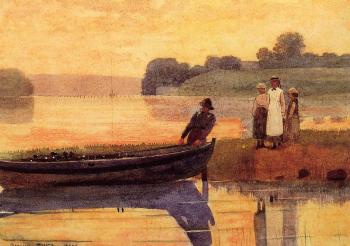 Winslow Homer : Sunset, Beaching the Boat